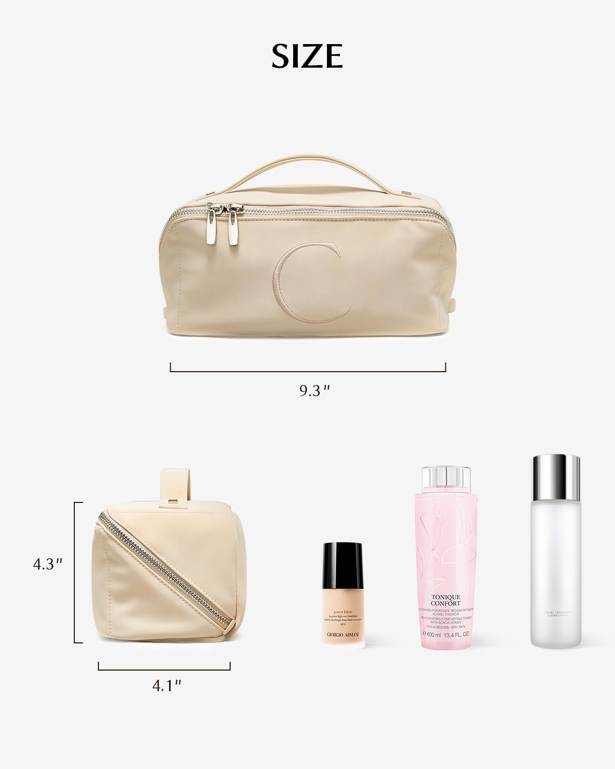 EACHY Travel Makeup Bag for Women, Personalized Initial C Cosmetic Bag