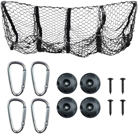 4 Pocket Truck Bed Cargo Net, Adjustable Elastic Mesh Storage Net with 4 Metal Carabiners, Universal Heavy Duty Car Grocery Holder Organizer Accessories for Pickup, SUV (Black)