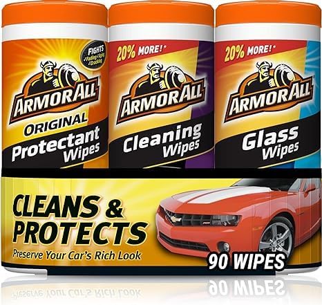Armor All Premier Car Care Kit, Includes Car Wax & Wash Kit, Glass Cleaner, Car Air Freshener, Tire & Wheel Cleaner, 8 Pieces Protectant, Glass and Cleaning Wipes, 30 Count Each (Pack of 3)