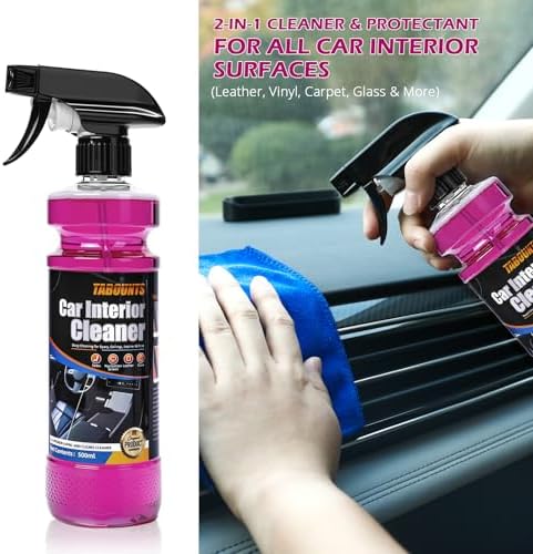 Car Interior Cleaner –Polishing Cleaner-Multi-Surface Auto Detailing for Leather, Glass, Dashboards & More – Dual-Mode Foam & Mist Spray (17oz) with Cleaning Towel