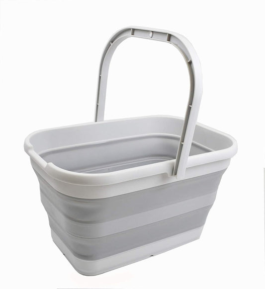 SAMMART 12L (3.17 Gallon) Collapsible Rectangular Handy Bucket, Mop Bucket for Window Cleaning, Foldable Tub with Handle for Car Washing, Space Saving Portable Plastic Organizer for Storage (1, Grey)