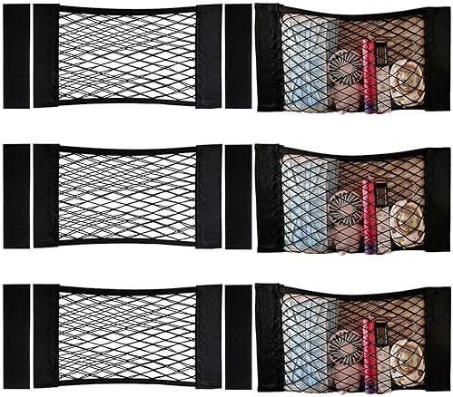 6 Pack Mesh Cargo Net Car Trunk Net Wall Sticker Organizer Pouch Bag Elastic Net with Tape Stickers for Car Trunk Storage Storage Holder for Kitchen Cabinet,Closet Organize