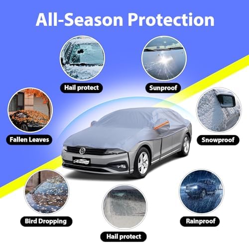Half Car Cover Sedan, Top Cover for Snow with Cotton Liner, Hail Protector Car Cover Waterproof All Weather for Snow, Sun,Rain,Dust,Fit Compact/Small Sedan M
