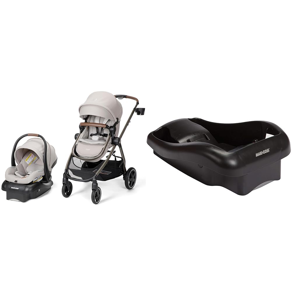 Maxi-Cosi Zelia™² Luxe 5-in-1 Modular Travel System, New Hope Tan & Mico 30 Stand-Alone Additional Infant Car Seat Base, Black, One Size