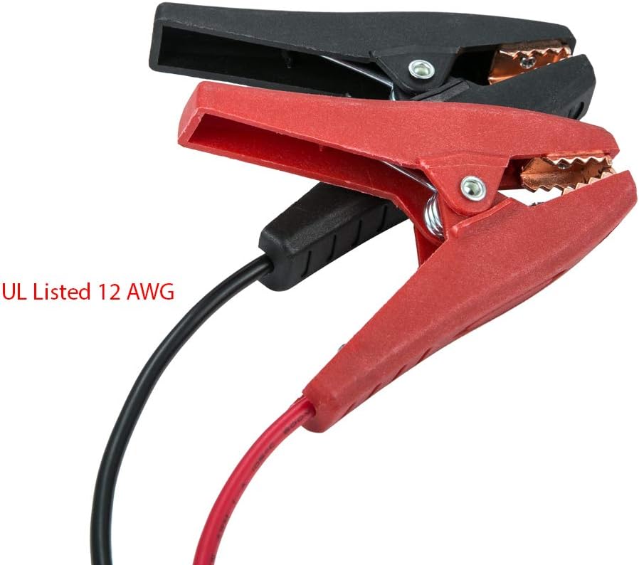 Battery Alligator Clips Clamp Clip-on to Ring 3/8" Ring Eyelet Terminal Boost Cable Heavy Duty 30A Fuse 12V/24V 12AWG Cord 3Ft