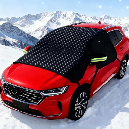 Car Windshield Snow Cover for Hyundai Kona N 2022-2023, Frost Ice Windscreen Covers with Magnetic Edges, Layers Thickness Snow Protector Covers with Side Mirrors