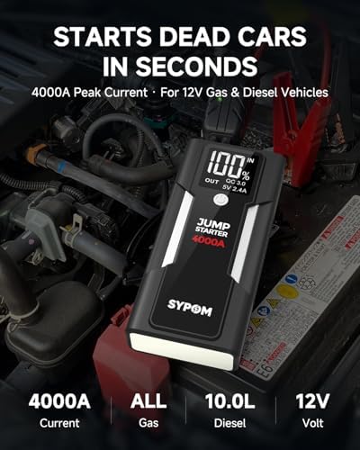 4000A Peak 12V Portable Car Jump Starter Power Pack