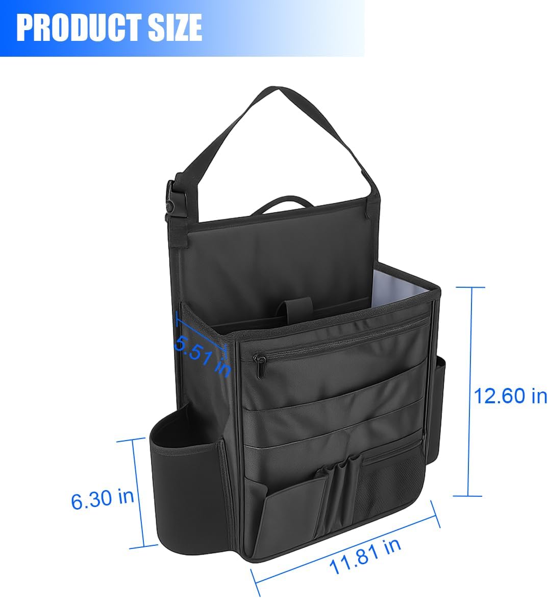Car Front Seat Organizer, Multi-Pocket Vehicle Hanging Passenger Back Seat Storage Bag with Adjustable Straps, Automotive Interior Storage Organizer, Universal for SUV RV Truck