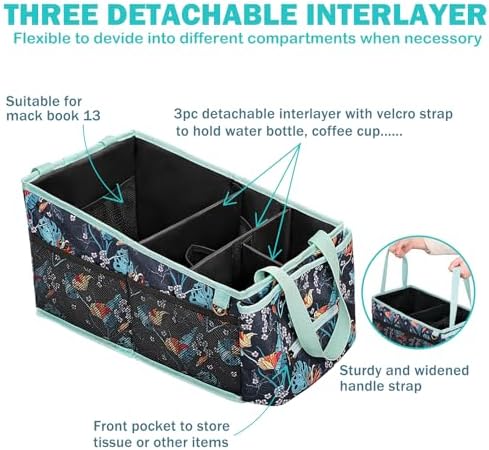 HEYSKAY Car Seat Organizer-Passenger Seat Organizer, Collapsible Small Car Seat Organizer for Console Front/Back, Car Caddy with 4pc Drink Holders Automotive Backseat Organizer for Kids