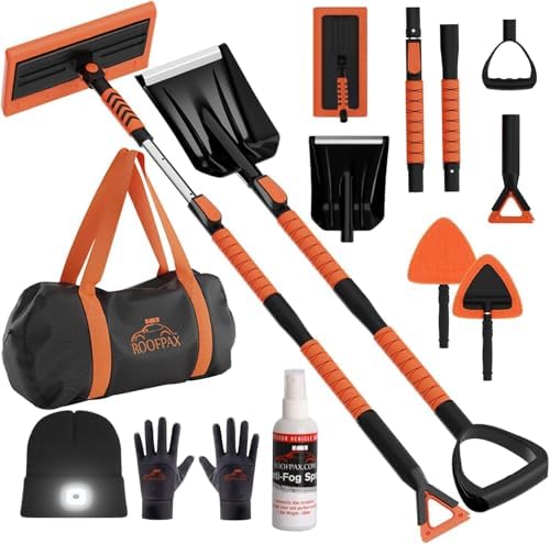 RoofPax 55" Ice Scrapers for Car Windshield and 270° Pivoting Non-Scratch Snow Brush Winter Car Kit with Snow Shovel Snow Brush for Cars and Snow Scraper with Extendable Snow Shovel for Car