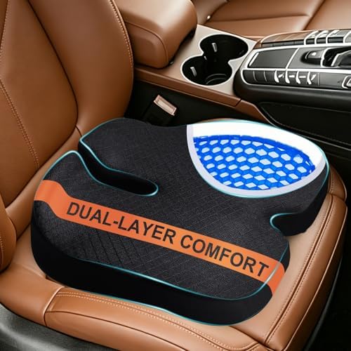 Car Seat Cushion - Premium Gel & Memory Foam Office Chair Cushions for Back,Sciatica,Coccyx,Tailbone Pain Relief, Driver Pillow for Auto, Gaming,Desk, Wheelchair,Truck (Black)
