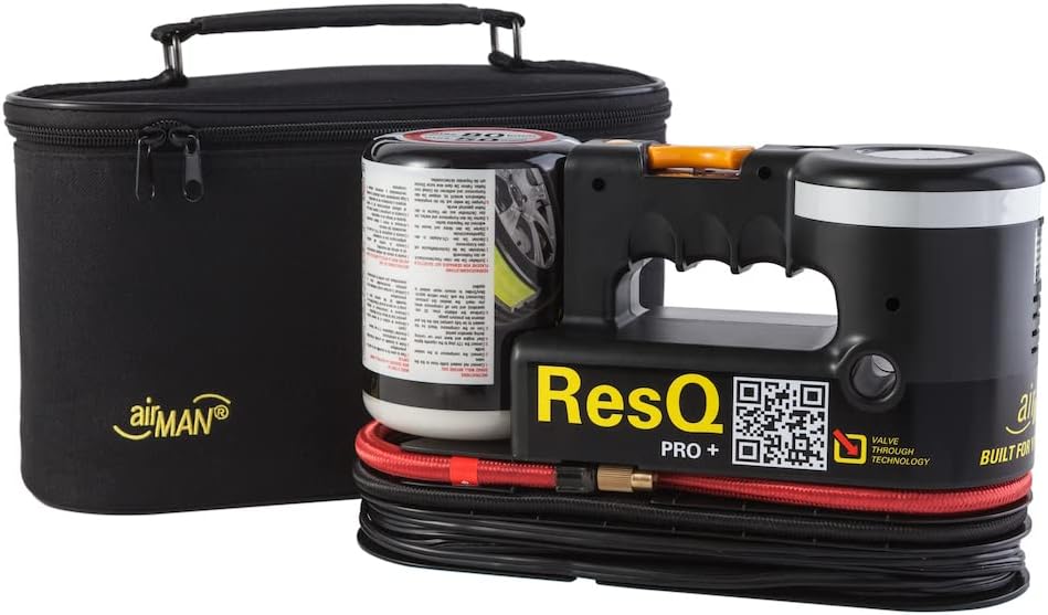 AIRMAN ResQ Pro+ Tire Repair Kit - Air Compressor Flat Tire Fix & Inflator Kit with Tire Foam Sealant, LED Light - Emergency Roadside Solution for Cars, SUVs, Minivans