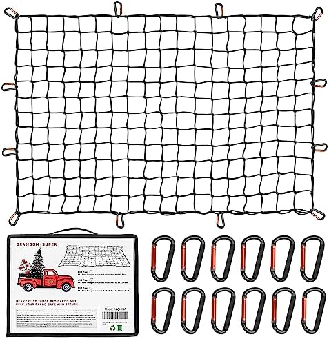 Heavy Duty Cargo Net for Pickup Truck Bed - Stretches from 5' x 7' to 15' x 21' - 12 Metal Carabiners - Compatible with Ford, Dodge RAM, Chevy, Toyota - Ideal for (Black, 5X7 Feet)