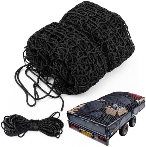 SATINIOR 12 x 8 ft Heavy Duty Cargo Net Truck Bed Network Cover with 18pcs Ropes Bungee Cargo Net Car Sealing Network Rope for Trailer Pickup Truck (Black)
