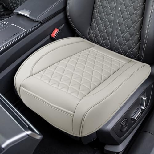 Luxury Faux Leather Car Seat Cover, Car Seats Cushion, Grey | Anti-Slip Waterproof Universal Front Bottom Seat Protector with Storage Pocket for Sedans, SUVs, Trucks, Triangular Pattern