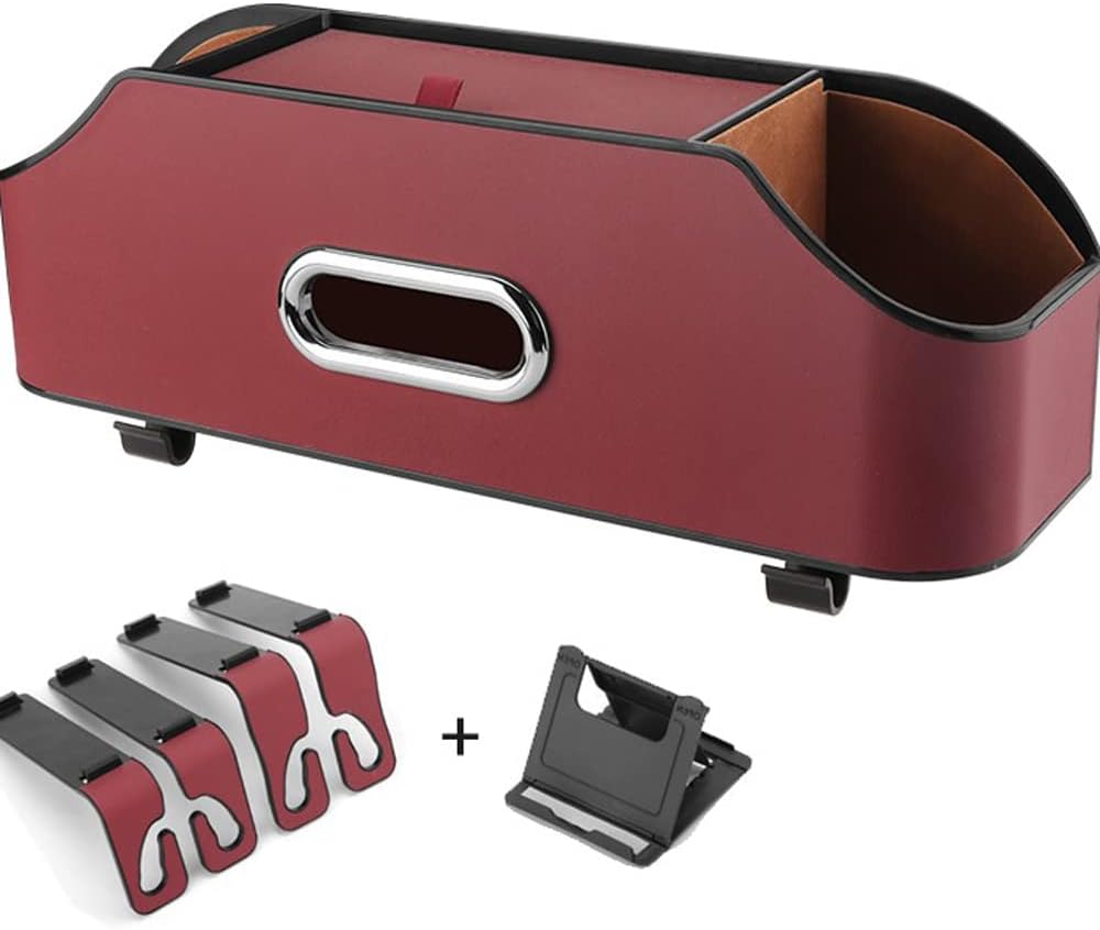 HAOTULE New car headrest Rear seat Multifunctional Storage Box, partition Design, with Cup Holder, Tissue Box, headrest Hook, Suitable for Children and Adults, car Travel Accessories（Red）
