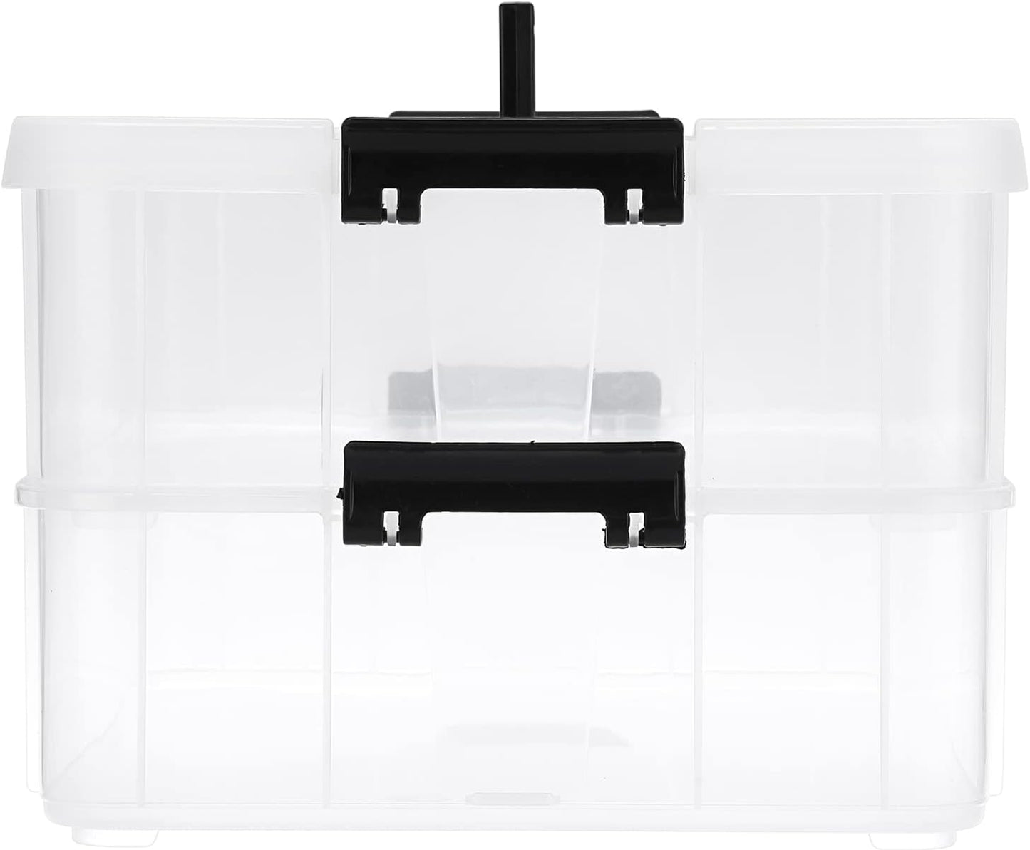 BTSKY 2 Layer Stack & Carry Box, Plastic Multipurpose Portable Storage Container Box Handled Organizer Storage Box for Organizing Stationery, Sewing, Art Craft, Jewelry and Beauty Supplies Black