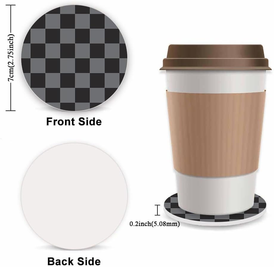 Black and Gray Checkered Steering Wheel Cover for Women, Steering Wheel Covers with Anti-Slip Lining, Universal 14.5-15 inchs Car Interior Accessories with 2PCS Car Coasters Suitable for Men and Women