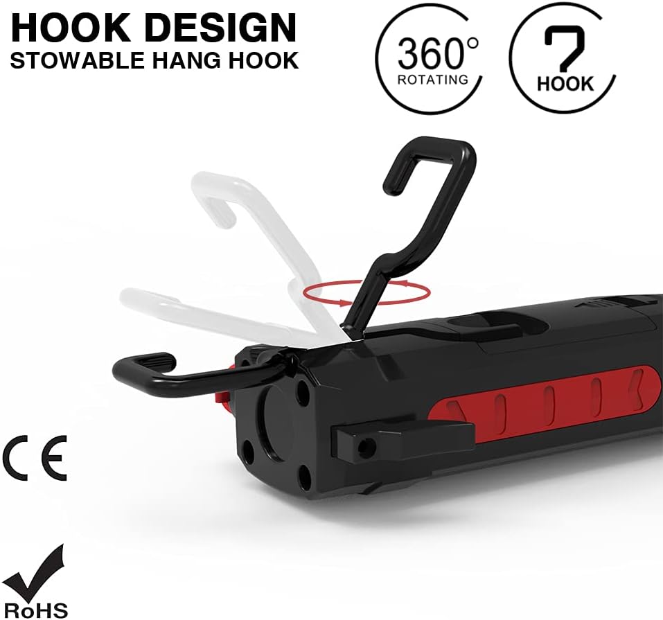 Maksone 9-in-1 Emergency Auto Tool with Flashlight, Window Breaker & Seat Belt Cutter, Magnetic LED Work Light with Hook for Car Repair, Camping, and Emergency Use (Battery Included) (1 Pack)