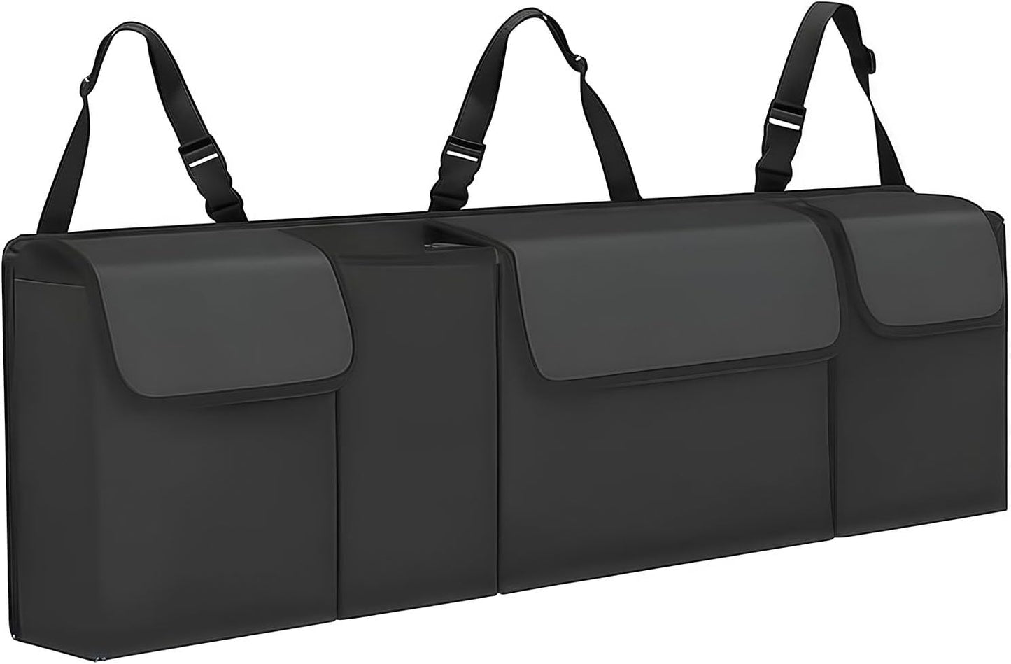 Car Trunk Organizer, Waterproof Backseat Hanging Large Storage with Adjustable Straps, Collapsible Cargo Bag with 4 Pockets, Sturdy Space Saver Frees Trunk Floor for SUV, Truck, MPV (Black)