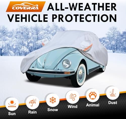Car Cover Custom Fit for VW Beetle Bug 2-Door 1960-1980, 6 Layer Heavy Duty Waterproof All Weather Car Tarp Outdoor Protection with Cotton Lining