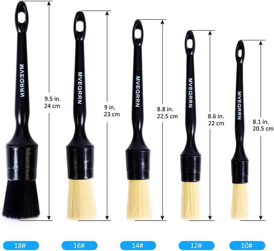 MVEQRRN 5pcs Car Detailing Brush Set, Boar Hair Car Detailing Brushes, Ultra Soft Scratch-Free Car Interior Detail Brush for Leather Seats,Detail Brushes Car Detailing for Interior Exterior.