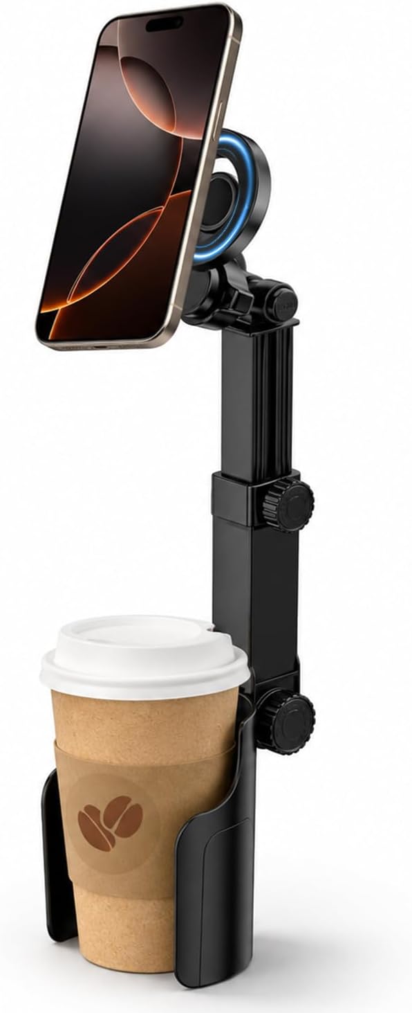 Car Cup Holder Phone Mount,Any car Model 360°Adjustable N52 Magnetic Stand,one-Handed Operation,Suitable for All Smartphones (Black,1Pcs)