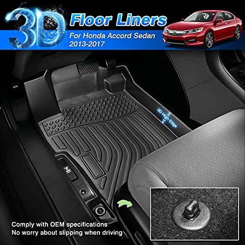 Accord Floor Mats - Car Mats for Honda Accord Sedan 2013-2017 (Not Fit Coupe Model), All Weather Flor Mat for Accord Accessories, Heavy Duty Rubber Mats, Car Accessories