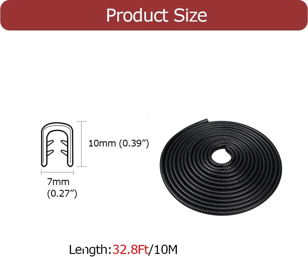 32Ft Car Door Edge Guards Black Universal Rubber Car Door Edge Protector U Shape Automotive Door Entry Guard, Edge Trim Fits for Sedans, Trucks, SUV, ATV, Boats