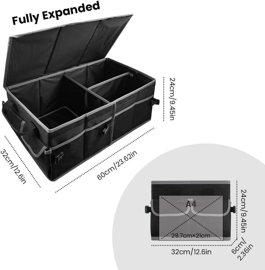 Collapsible Car Trunk Organizer, Foldable Cargo Storage Organizer for SUV, Car & Truck, Black