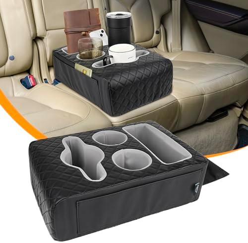 Back Seat Cup Holder for Car, Truck Bed Organizer, Car Truck Boat Organizer, Couch Cup Holder Expander Tray Holds Fit for Coffee Drink Food Snacks Remote with Side Pockets