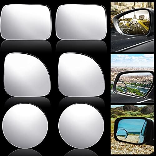 Frienda 6 Pcs Blind Spot Mirror 360° Adjustable High Definition Glass Frameless Convex Side Mirror Blindspot Wide Angle Rear View Mirrors for Suvs Trucks Car Accessories(Fan, Round, Rectangle Shape)