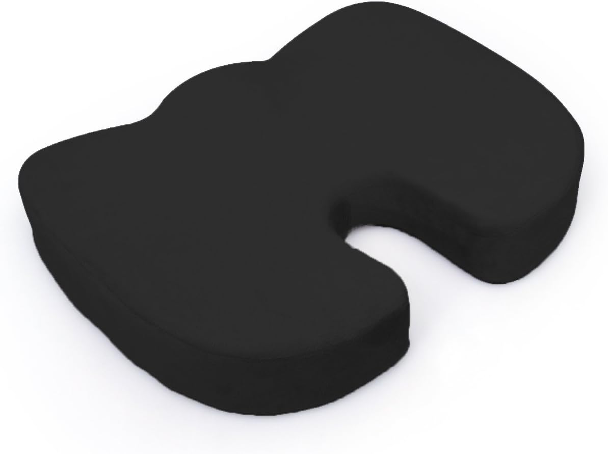 Deluxe Comfort Coccyx Orthopedic Memory Foam – Sciatica Relief – Tailbone Support – Great for Car or Office – Seat Cushion, Black