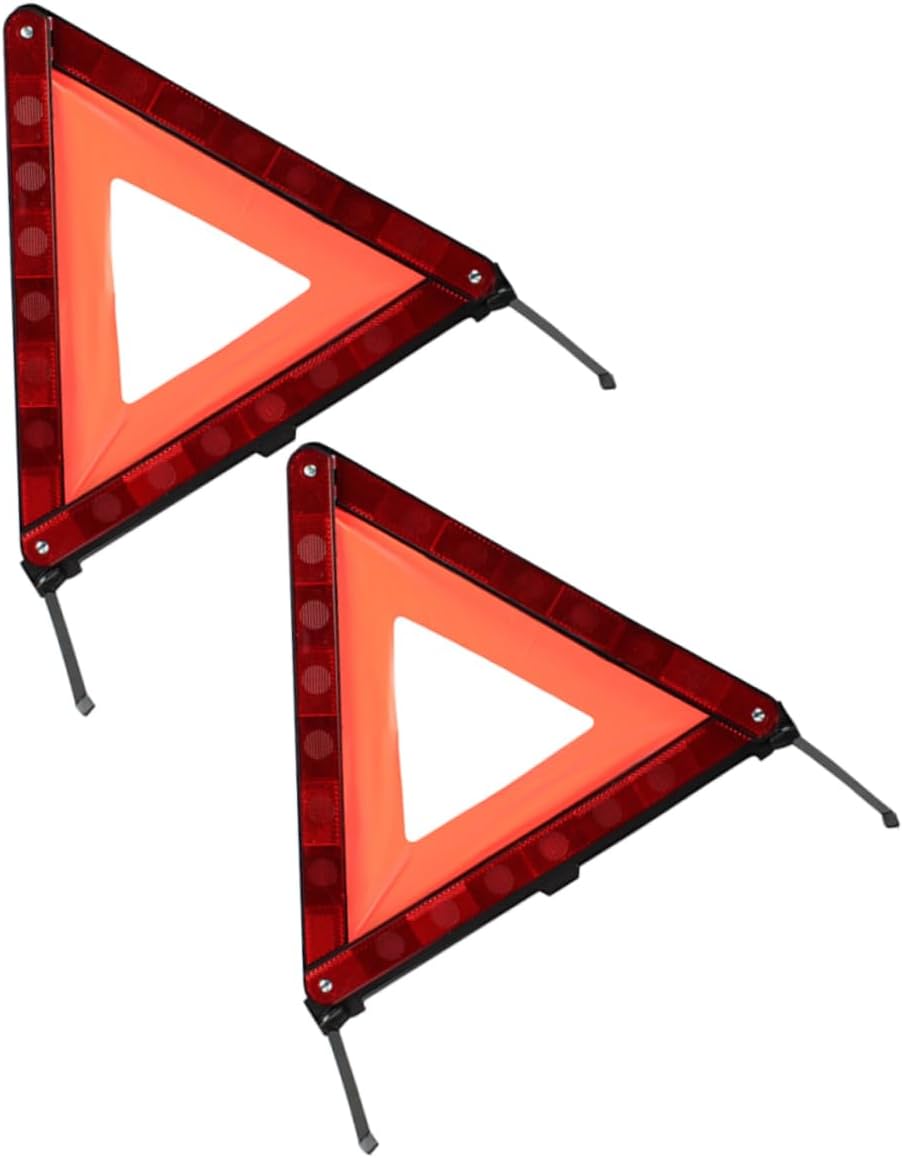 2Pcs Red Plastic Triangle Warning Sign for Road Safety Alerts