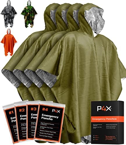 PREPARED4X Emergency Mylar Poncho – Survival Rain Poncho with Hood – Lightweight, Compact, Reusable Emergency Blanket Poncho for Hiking, Camping, Thermal Gear, Car Kit, Outdoors