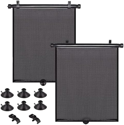 2 Pack Large Car Side Window Sun Shade for Baby, Retractable Roller Car Window Shades UV Protection, Clip-On Sunshade for SUV Truck Rear Side Window, 18" x 20" Vehicle Sun Protection Shade