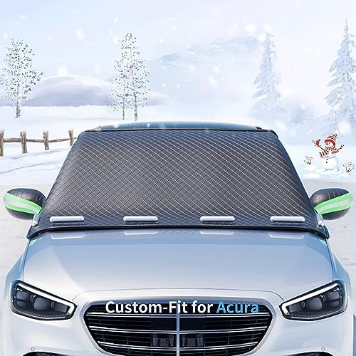 Custom fit for Acura Windshield Snow Covers, 8 Layers WAaterproof Windproof Protection, Frost Defense, Ice, Sun, Snow, UV, Designed for Acura Accessories (for Acura Integra)