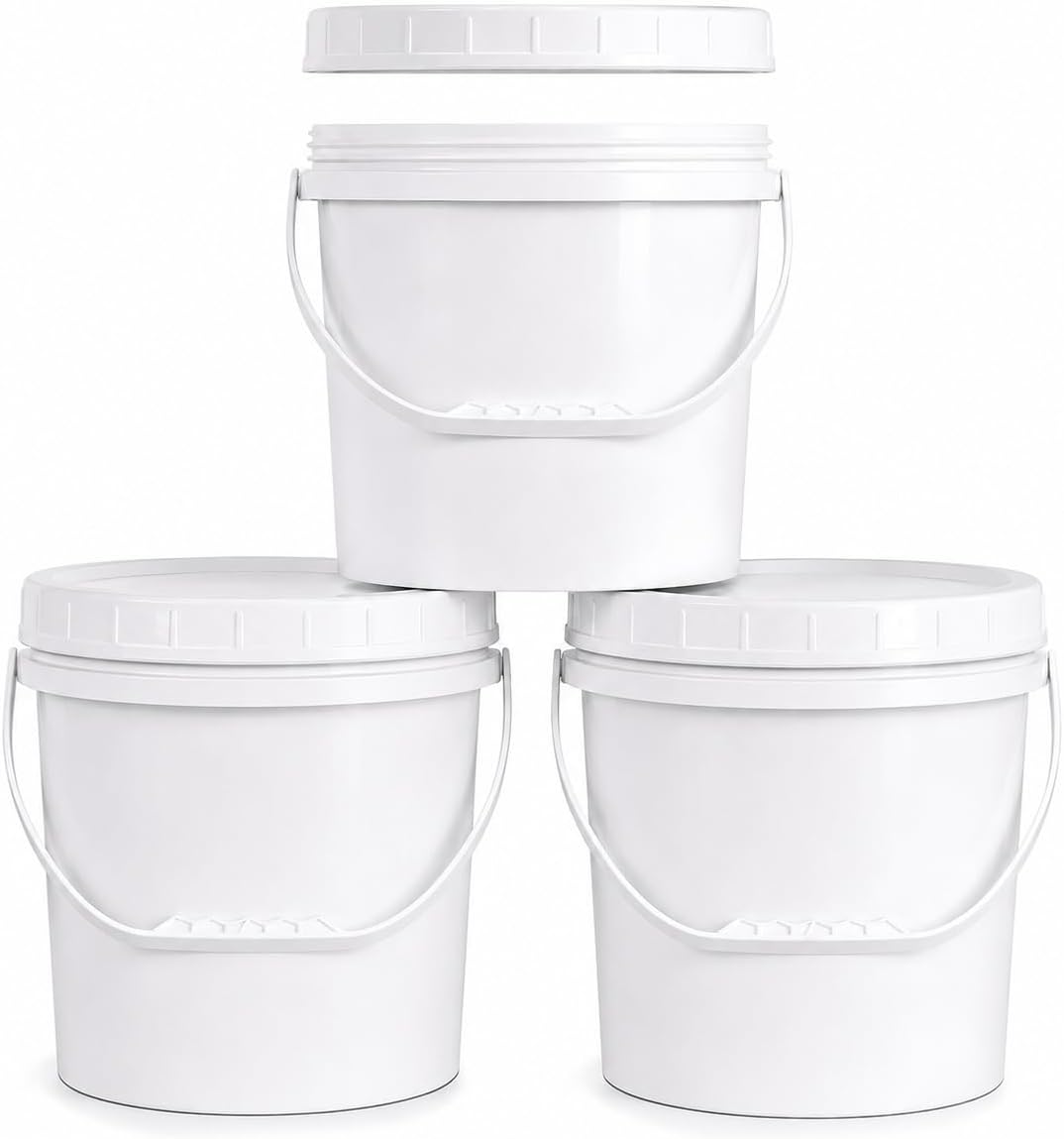 3PCS 2.5 Gal White Buckets Set, Durable Plastic Storage Containers with White Lids & Handles, Food Grade Pail for Home, Paint & Water Storage