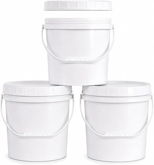 3PCS 2.5 Gal White Buckets Set, Durable Plastic Storage Containers with White Lids & Handles, Food Grade Pail for Home, Paint & Water Storage