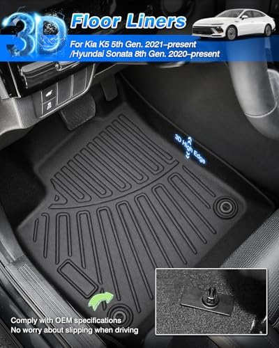 Cartist Floor Mats for Kia K5 (Only FWD Models) 2021-2026 & Hyundai Sonata/Sonata Hybrid 2020-2026, All Weather Cargo Liner for K5 Accessories, Heavy Duty Car Mats, Car Accessories