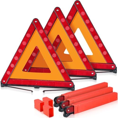 MAOPINER 3 Pack Reflective Emergency Warning Triangles with Case