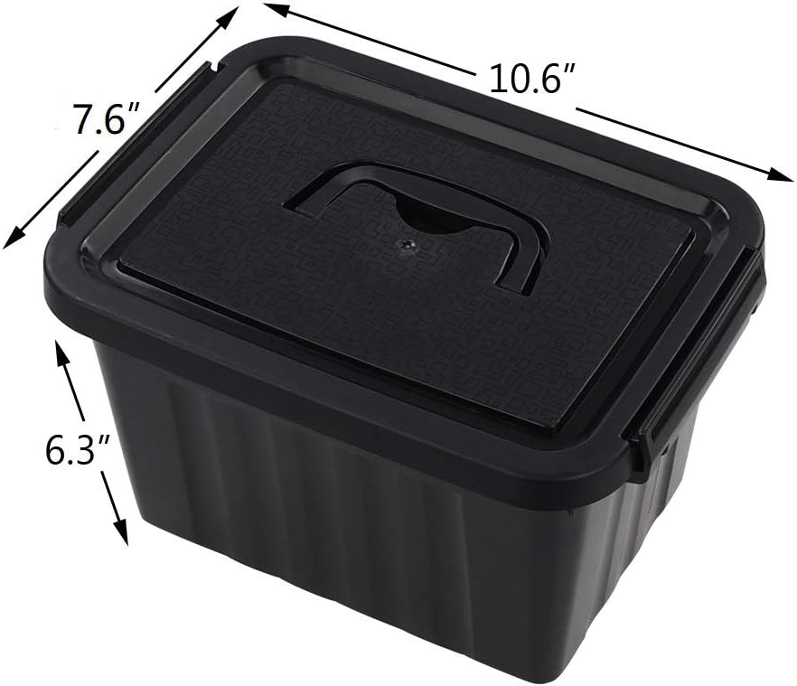 6 Quart Black Plastic Storage Latching Box Bin with Handles, 6 Packs