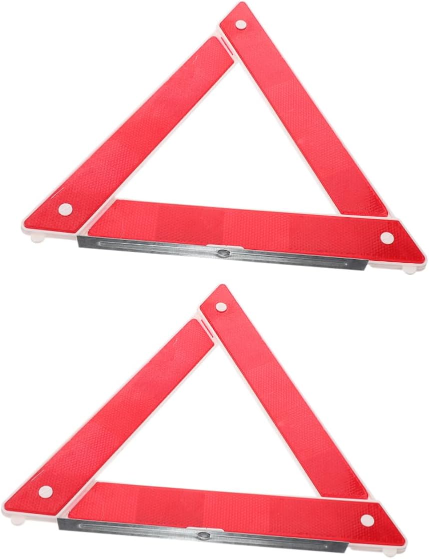 2 Pack Foldable Warning Triangles, Red Plastic Roadside Safety Signs