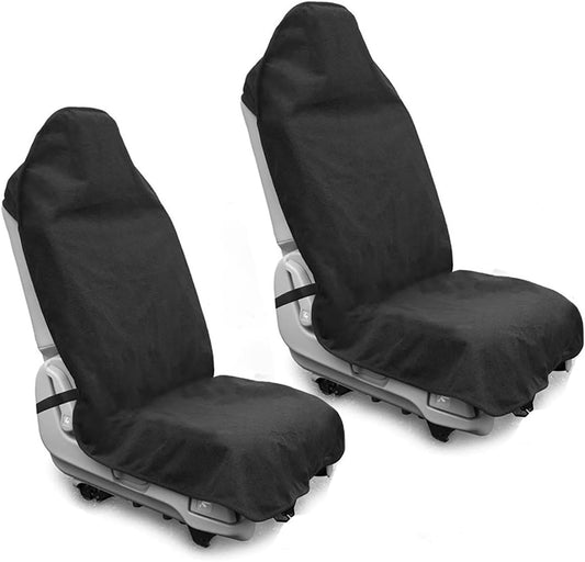 Waterproof Sweating Car Seat Cover for Post Gym Workout, Running, Swimming, Beach and Hiking, Universal Fit Non-Slip Bucket Seat Protector for Cars SUV Trucks, Machine Washable (2pcs Black)