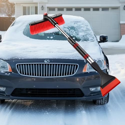 Car Snow Brush and Ice Scrapers 2 in 1 Extendable Winter Shovel Brushes for Car Windshield Snow Removal Heavy Duty Cars Snow Scraper 360° Rotating Vehicle Snow Removal Tool (Red)