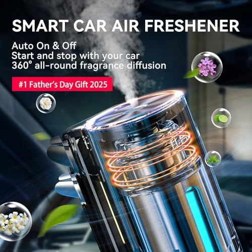 Smart Car Air Freshener & Essential Oil Diffuser – USB Rechargeable, Auto On/Off, with 6 Premium Oils | Long-Lasting Scent for Car, Office, Home