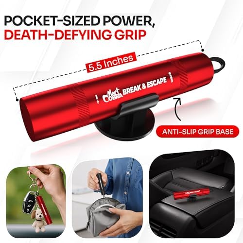 Car Window Breaker Seatbelt Cutter [4 Pack] – Emergency Glass Breaker Tool for Car – 2-in-1 Safety Hammer Life Hammer – Car Essentials, Car Must Haves, Auto Escape Keychain, Emergency Break & Escape