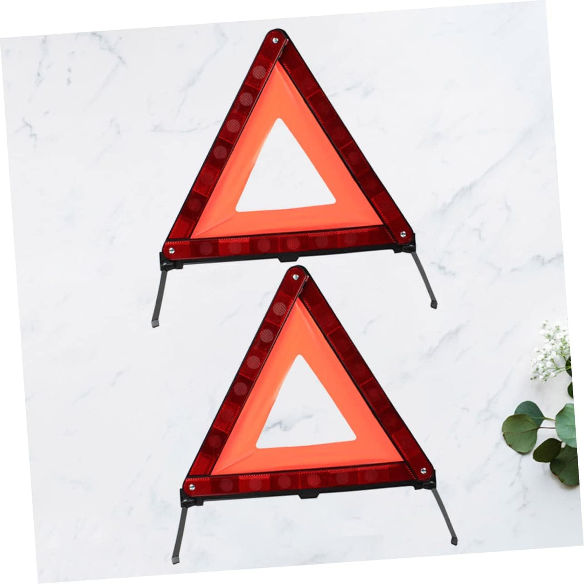 2Pcs Red Plastic Triangle Warning Sign for Road Safety Alerts