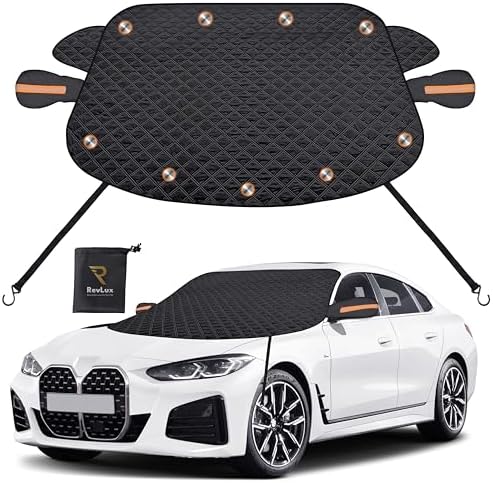 RevLux Windshield Snow Cover for Cars, SUVs & Trucks – Magnetic 5-Layer Waterproof Frost Shield | Ice Snow Protector | Winter Car Windshield Cover with Mirror Covers (61.8" x 49.6")