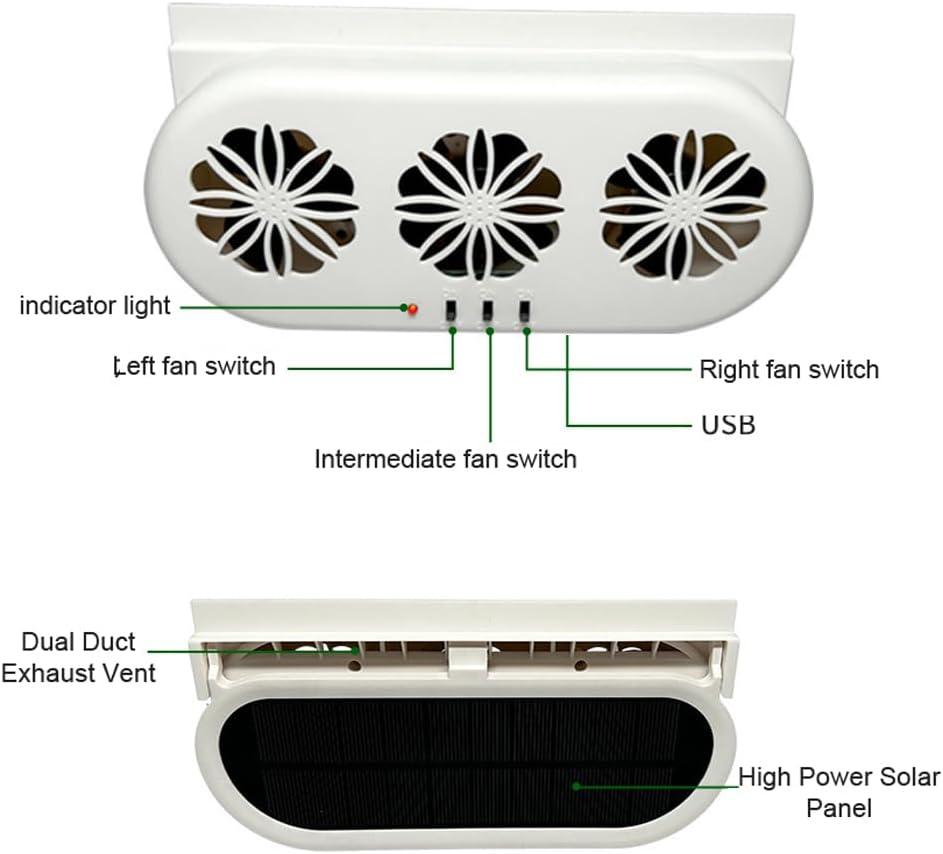 Shkalacar Car Solar Powered Window Exhaust Fan, Air Circulation Fan Ventilator Silent Air Vent Cooler Air Vent Radiator Fans for Backseat or Frontseat,Vehicle Ventilation Fan Independent Switch